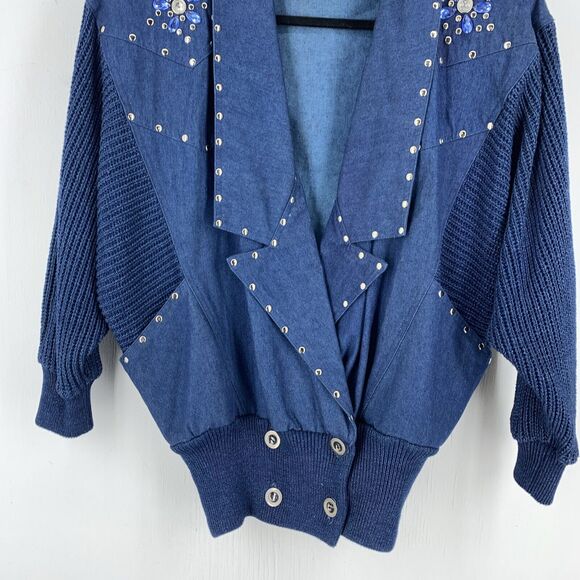 Vtg IB Diffusion Small Coat Denim Studded Unique Oversized Boho 80’s Artsy Jean - Picture 2 of 7